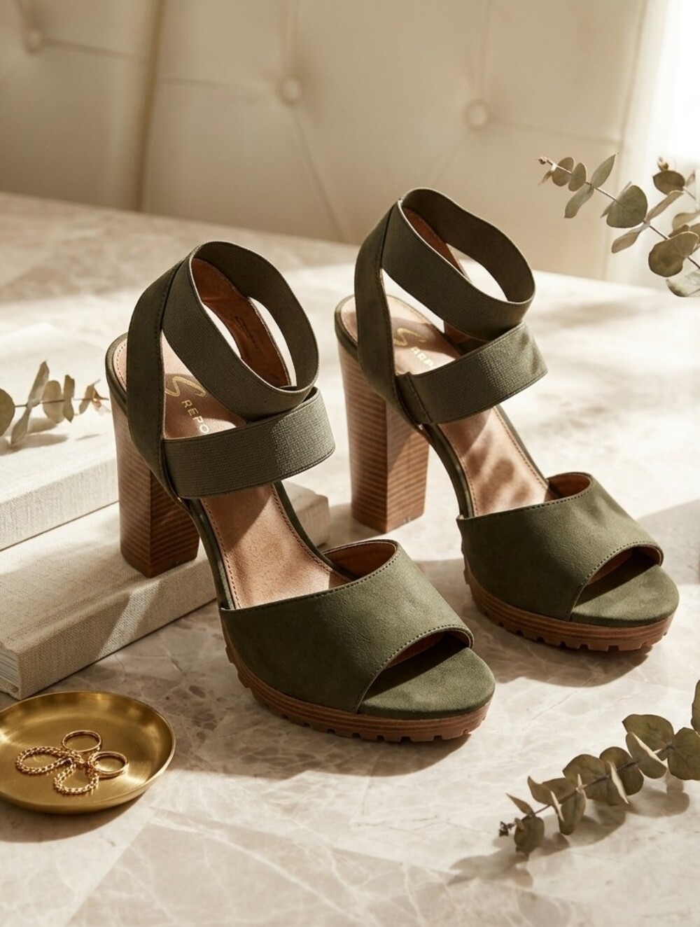 Report Emma Olive Green Strappy Chunky Block Heel Platform Sandals Size 9.5M